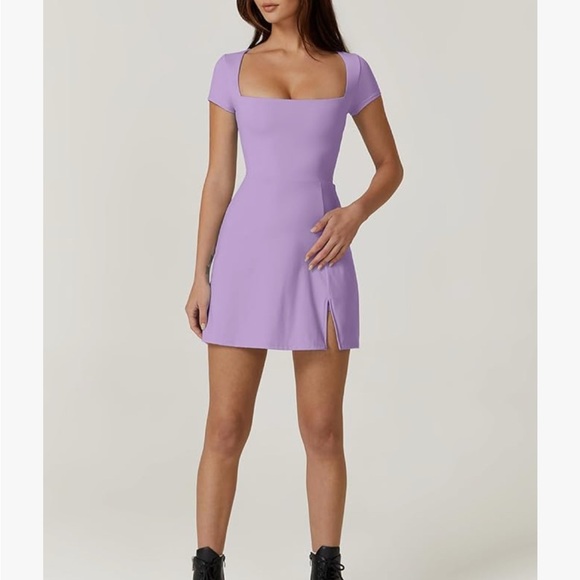 Qinsen Dresses & Skirts - QINSEN Womens Square Neck Tennis Dress Short Sleeve Built in Shorts